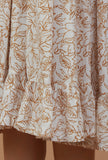 Beige Floral Printed Cotton Fit & Flare Midi Dress