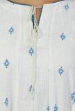 Set of 2: White & Blue Handblock Printed Cotton Kurta with Solid Pants