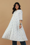 Handblock Printed White & Blue Cotton Kurta