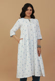 Handblock Printed White & Blue Cotton Kurta