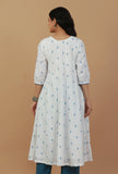 Handblock Printed White & Blue Cotton Kurta