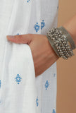 Handblock Printed White & Blue Cotton Kurta