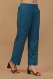 Solid Teal Blue Cotton Straight Pant