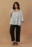 Set of 2: White Printed Tunic with Black Cotton Pant