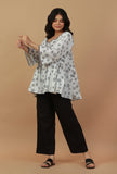Set of 2: White Printed Tunic with Black Cotton Pant
