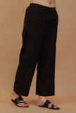 Black Solid Cotton Straight Pant