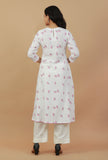 Set of 2: Stylish White & Pink Printed Kurta with Yoke Detail Paired with Cotton Pants