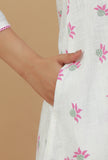 Set of 2: Stylish White & Pink Printed Kurta with Yoke Detail Paired with Cotton Pants