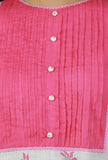 White & Pink Hand Block Printed Kurta with Pleated Yoke