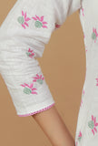White & Pink Hand Block Printed Kurta with Pleated Yoke