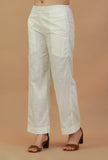 Solid White Straight Cotton Pants