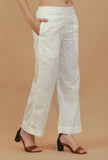 Solid White Straight Cotton Pants