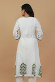 White & Green Block Printed Wrap Kurta