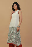 Off-White Sleeveless Block Printed Cotton Kurta