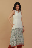 Off-White Sleeveless Block Printed Cotton Kurta