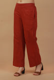 Rust Cotton Straight Pants