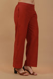 Rust Cotton Straight Pants