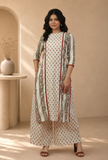 Set of 2: Off-White Printed Kurta with Matching Palazzo Pants