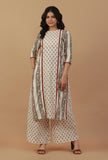 Set of 2: Off-White Printed Kurta with Matching Palazzo Pants