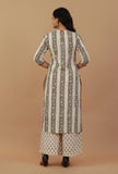 Set of 2: Off-White Printed Kurta with Matching Palazzo Pants