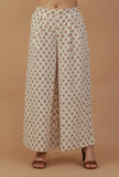 Set of 2: Off-White Printed Kurta with Matching Palazzo Pants