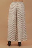 Set of 2: Off-White Printed Kurta with Matching Palazzo Pants