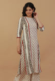 Off-White Block Printed Cotton Kurta