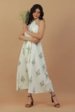 Ivory Block Printed Halter Neck Cotton Dress