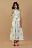 Ivory Block Printed Halter Neck Cotton Dress