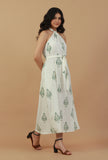 Ivory Block Printed Halter Neck Cotton Dress