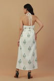 Ivory Block Printed Halter Neck Cotton Dress
