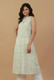 Ivory Olive Hand Block Printed Cotton Kurta