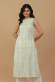 Ivory Olive Hand Block Printed Cotton Kurta
