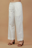 Solid White Straight Cotton Pants