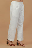 Solid White Straight Cotton Pants