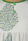 White Hand Block Printed Tiered Cotton Kurta
