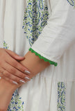 White Hand Block Printed Tiered Cotton Kurta