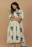 Ivory Hand Block Printed Angrakha Cotton Kurta with Lace Detailing