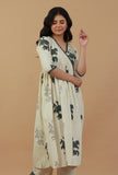 Ivory Hand Block Printed Angrakha Cotton Kurta with Lace Detailing