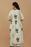 Ivory Hand Block Printed Angrakha Cotton Kurta with Lace Detailing
