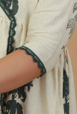 Ivory Hand Block Printed Angrakha Cotton Kurta with Lace Detailing