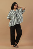 Set of 2: Printed Drawstring Kaftan Top with Solid Black Straight Pants