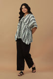 Set of 2: Printed Drawstring Kaftan Top with Solid Black Straight Pants