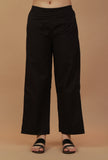 Set of 2: Printed Drawstring Kaftan Top with Solid Black Straight Pants