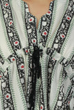 Set of 2: Printed Drawstring Kaftan Top with Solid Black Straight Pants