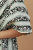 Set of 2: Printed Drawstring Kaftan Top with Solid Black Straight Pants