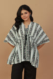Printed Cotton Kaftan Top with Drawstring