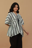 Printed Cotton Kaftan Top with Drawstring