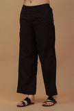 Solid Black Straight Cotton Pants