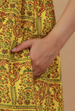 Yellow Hand Block Printed Sleeveless Flared Cotton Kurta Dress